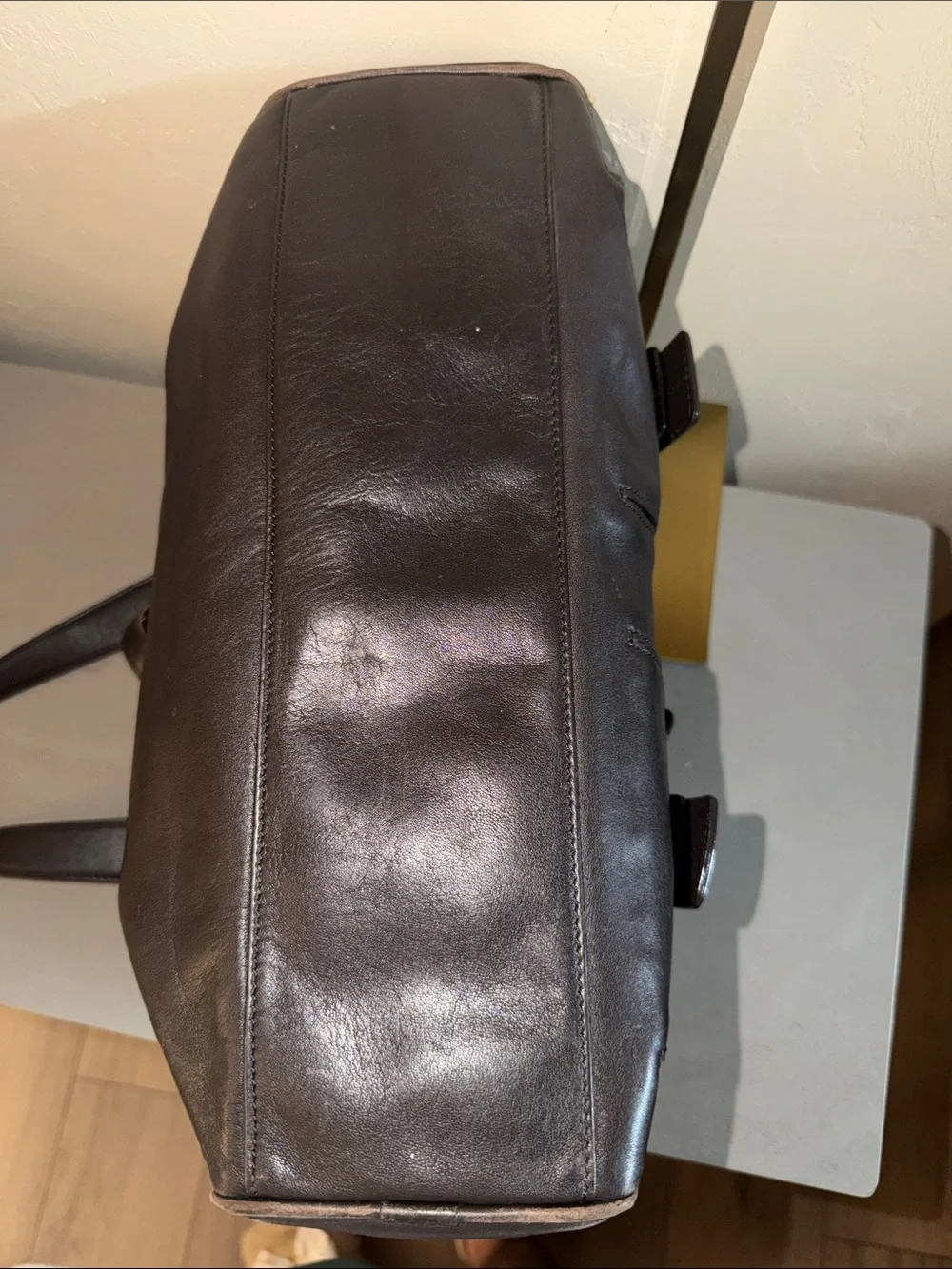 Furla Dark Brown Leather Messenger Bag with Front Buckle Pockets